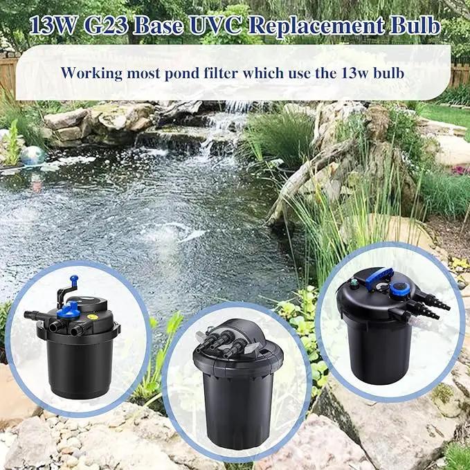 2 Pack 13 Watts UV UVC G23 Base Germicidal Ultraviolet Light Bulb Compatible w/Jebao Pond Sunsun Grech, UV Light for Pond by GreenHaven Gardens