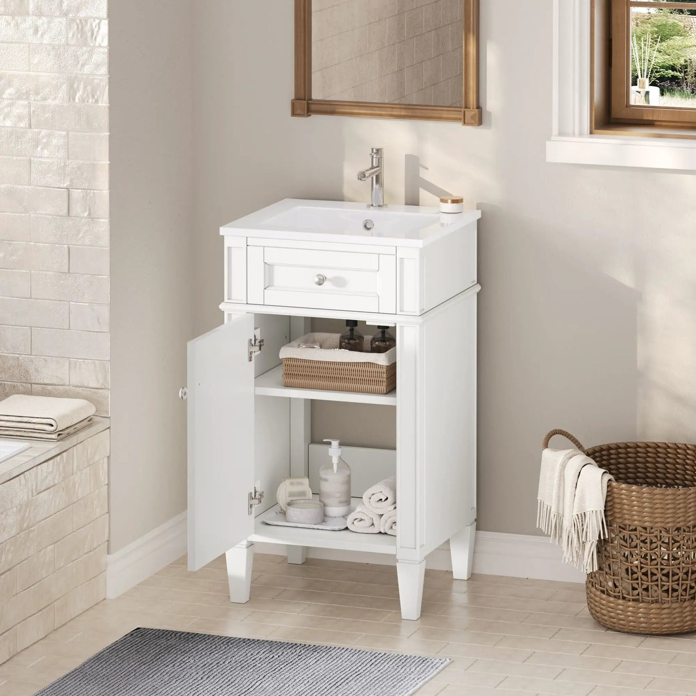 French Style Bathroom Vanity With Sink, Soft-Closing Door, Adjustable Shelf, Rectangular Design by Unique Piece Furniture