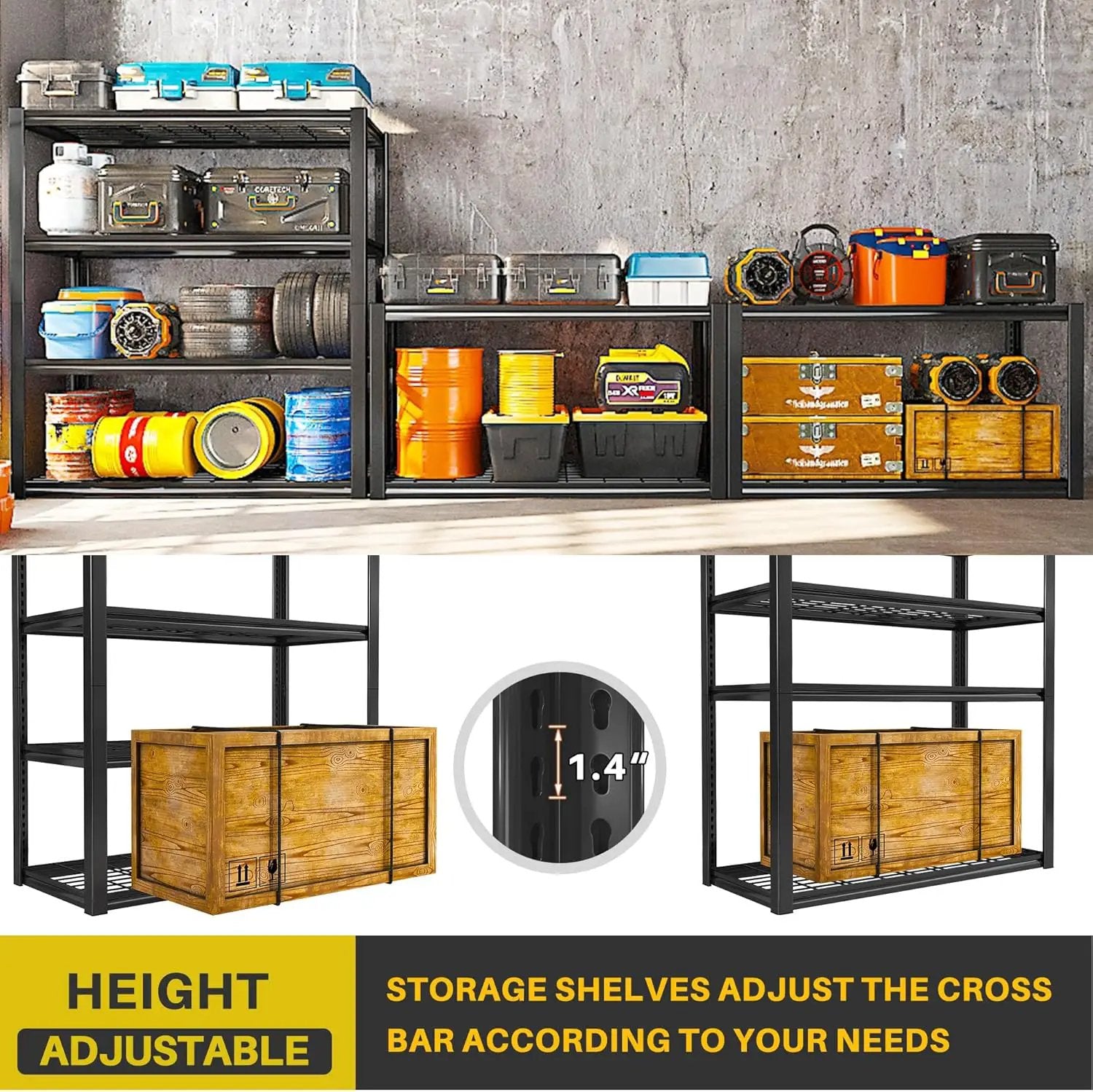 REIBII 40" W Garage Shelving 2240 LBS Storage Shelves Adjustable Heavy Duty Shelving 4 Tier Metal Shelves for Storage 59.5"H Metal Shelf for Pantry Basement Warehouse 40"W × 19.5"D × 59.5"H, 4 Pack by GreenHaven Gardens