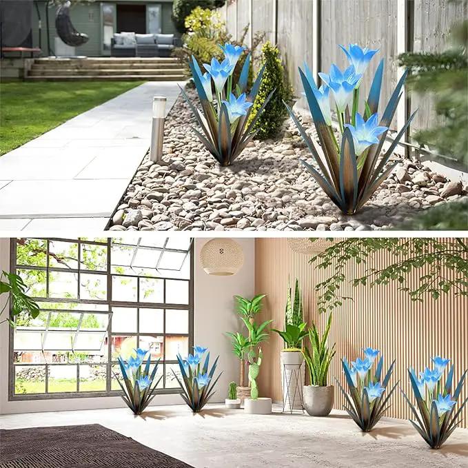 Homight Metal Agave Plant Outdoor Decoration Outdoor Garden Decoration Lily Mexican Yard Art Plant Garden Agave Lily Decorative Garden Gift… (3 Big Blue Lilies) by GreenHaven Gardens