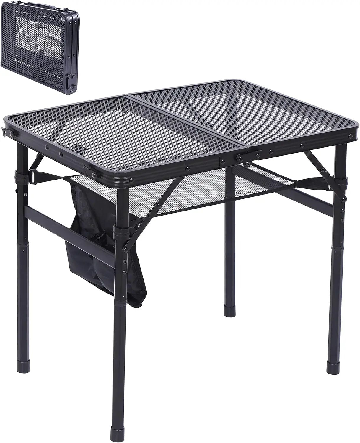 Nice C Table for Grill, Outdoor Table, Camping Table, Outdoor Cooking Table, Picnic Tables, Card Table Adjustable Height, Mesh Bag, Carry Handle (47.3” x 23.7“ x 14.7”/24.2“ Black) by GreenHaven Gardens