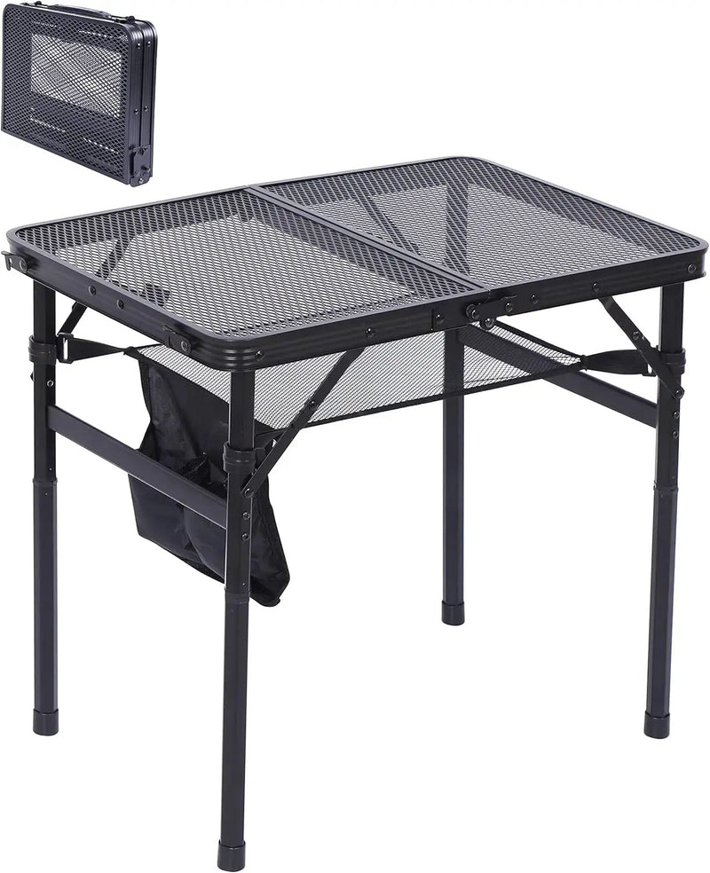 Nice C Table for Grill, Outdoor Table, Camping Table, Outdoor Cooking Table, Picnic Tables, Card Table Adjustable Height, Mesh Bag, Carry Handle (47.3” x 23.7“ x 14.7”/24.2“ Black) by GreenHaven Gardens