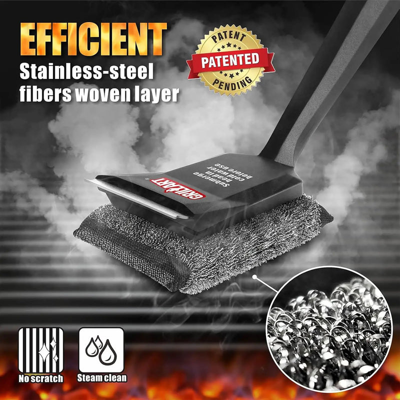 GRILLART Grill Brush Bristle Free, SteamWizards [Ultra Safe & Efficient] Grill Cleaner Brush with 1 Replacement Head, for Cast Iron and Stainless Steel Grates, BBQ Grill Brush for Outdoor Grill by GreenHaven Gardens