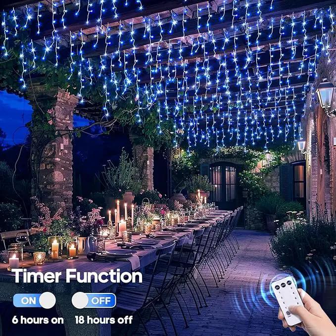 JMEXSUSS Blue&White Icicle Lights Indoor Outdoor, 38.8FT 400 LED Icicle Christmas Lights for Outside, Icicle String Lights with Remote for House Bedroom Fireplace Birthday Party Christmas Decorations by GreenHaven Gardens