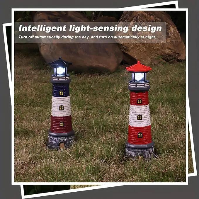 Solar Lighthouse Garden Outdoor Statues, Waterproof Lawn Lights Decor; Automatic Rotating Solar Lights for Yard, Patio, Ground, Tabletop Decoration; Unique Housewarming Gifts - Black by GreenHaven Gardens