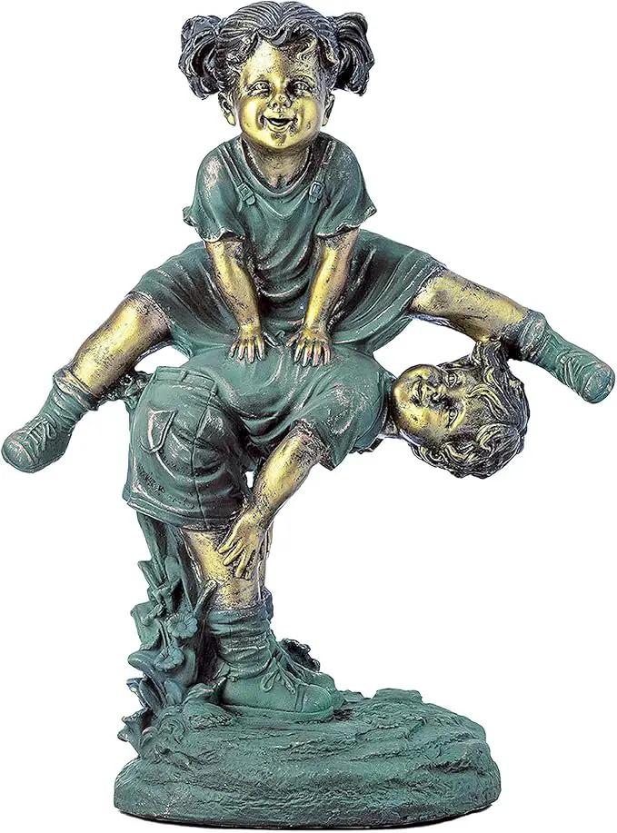 Alpine Corporation 26" Tall Indoor/Outdoor Girl Jumping Over Boy Statue Yard Art Decoration by GreenHaven Gardens
