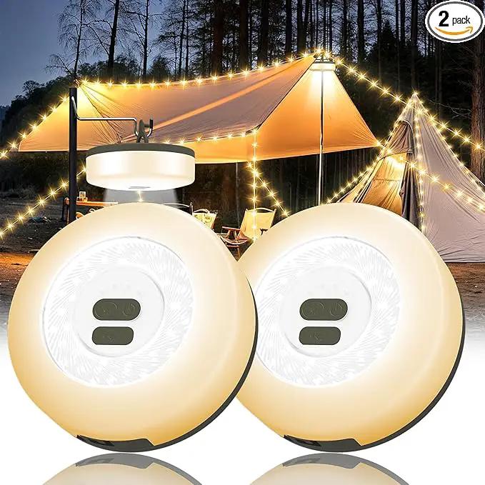 Camping String Lights, 4 in 1 Quick Storage 32.8FT Rechargeable Tent Lights with 6 Modes Hanging Waterproof Camp Lamp Camping Essentials for AwnTent Hiking Garden Bedroom Festival (Warm White)-2Pack by GreenHaven Gardens