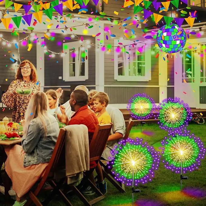 4th of July Decorations Outdoor 4 Pack Solar Power Yard Firework Lights Patriotic Garden Waterproof Solar Lights with 180 LED 8 Modes for Independence Day Party Decoration(Green, Yellow, Purple) by GreenHaven Gardens