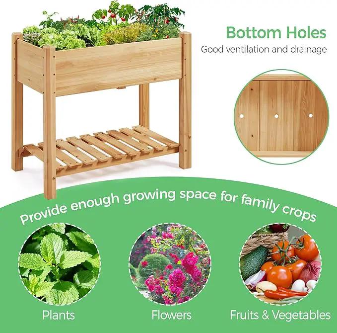 Yaheetech 34x18x30in Horticulture Raised Garden Bed Planter Box with Legs & Storage Shelf Wooden Elevated Vegetable Growing Bed for Flowers, Plants, Backyard, Patio, Balcony, Light Brown by GreenHaven Gardens