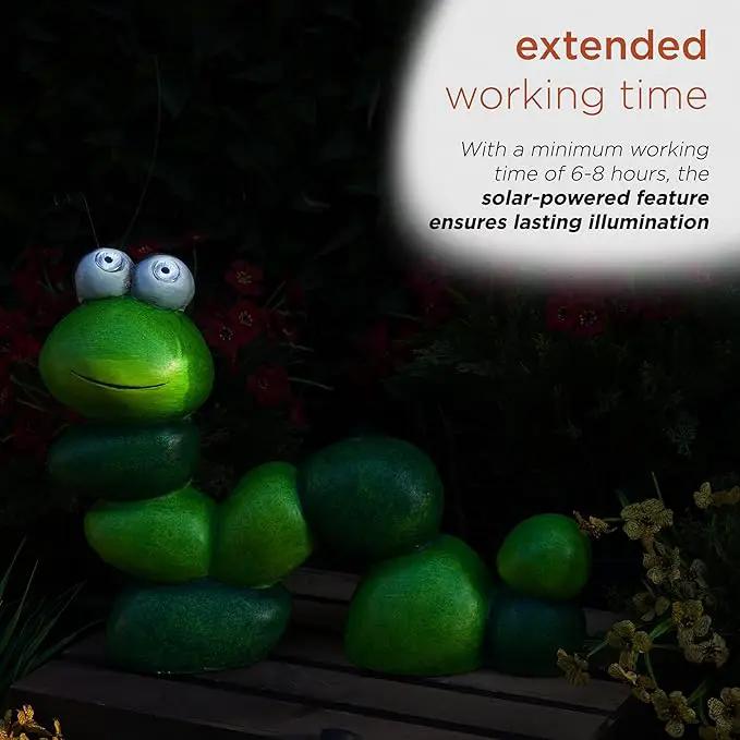 Alpine Corporation YEN608SLR Caterpillar Statue with Light Up Eyes, Solar Powered LED Caterpillar Garden Statue, 16" H, Green by GreenHaven Gardens