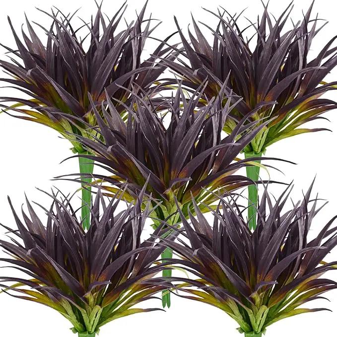 32 Pcs Artificial Grass Fake Grass Plants 17.3in Outdoor Plants UV Resistant Faux Greenery Stems for Home Window Garden Office Patio Pathway Front Porch Halloween Décor Light Green & Purple by GreenHaven Gardens