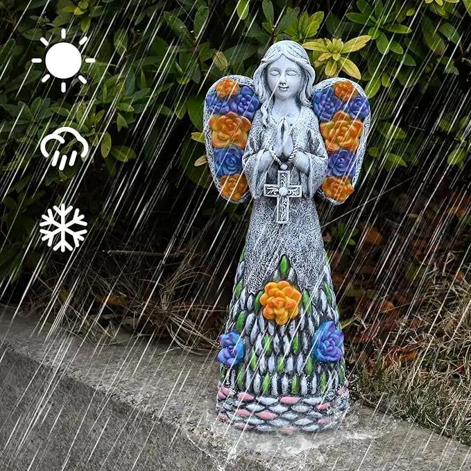 Yiosax-Garden Angels Outdoor Statue-Solar Lights Decor - Solar Angels for Cemetery Grave Cross Praying Succulent Wings Remembrance Angel Figurine Lawn Yard Decorations, White, Yiosax-Angel04 by GreenHaven Gardens