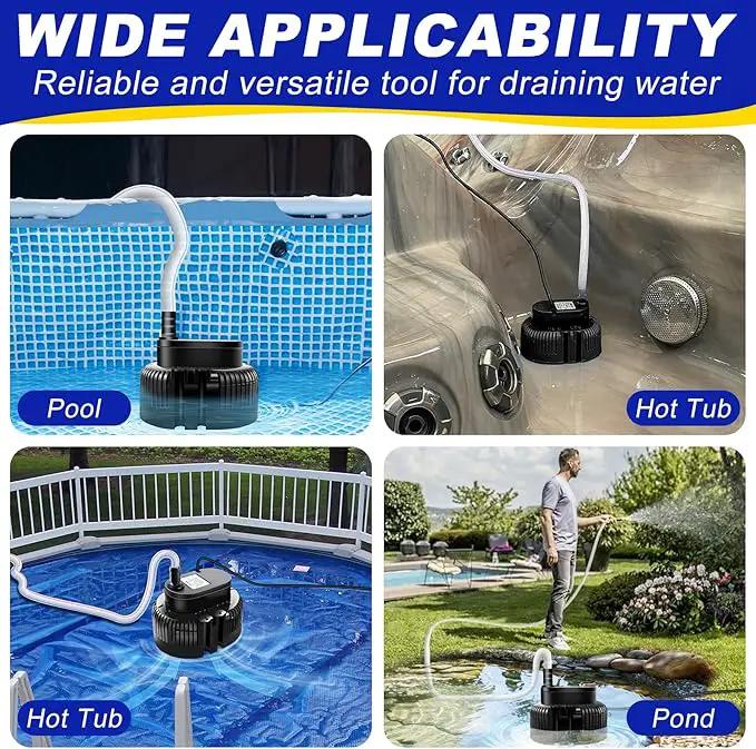Pool Cover Pump above Ground-Submersible Sump Pump Swimming Water Removal Pumps, Sump Pump for Pool Draining with 16ft Drainage Hose & 25 ft Extra Long Power Cord,850 GPH,3 Adapters-Black by GreenHaven Gardens