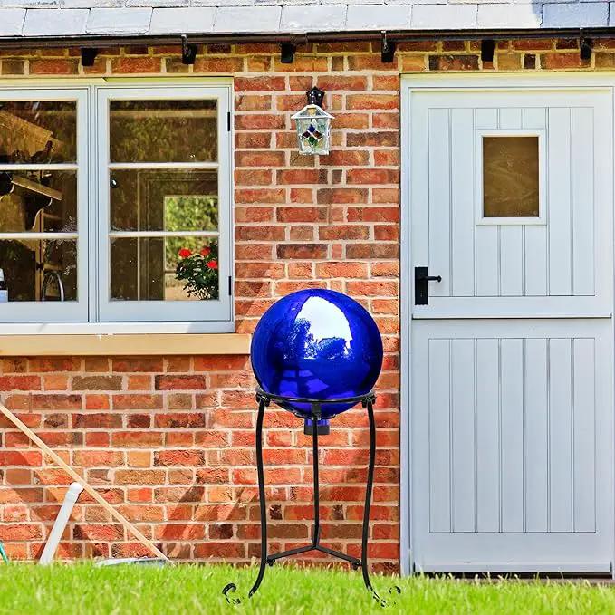 16" Tall Gazing Ball Stand for 10-12 inch Balls, Black Metal Gazing Globe Display Holder Stands for Outdoor Garden Clearance, 9" L x 9" W x 16" H by GreenHaven Gardens