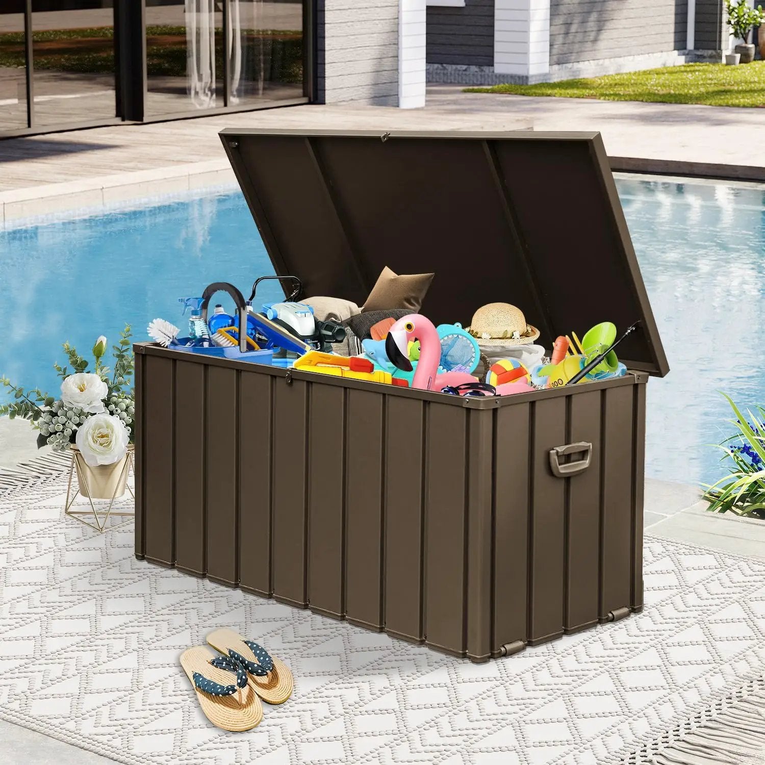 Domi 160-Gallon Outdoor Storage Box – Waterproof, Lockable Storage Cabinet for Patio Furniture, Garden Tools & Pool Supplies – Large Metal Storage for Cushions, Toys & More by GreenHaven Gardens