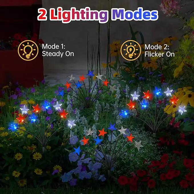 4th of July Decorations Solar Garden Lights, Fourth of July Red White and Blue Star Solar Lights Outdoor, Waterproof Patriotic Decor with 9 LED 2 Lighting Modes for Independence Day, 4 Pack by GreenHaven Gardens