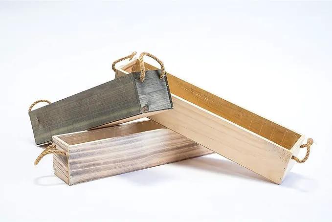 20" Rectangular Rustic Wood Planter with Handle and Plastic Liner l Rustic Whitewash l Country Style, Home and Wedding Decorations, Garden Ornaments (20x4 w Handle Set of 2, Whitewash) by GreenHaven Gardens