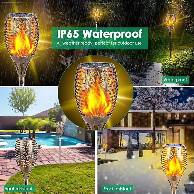 TomCare Solar Torch Lights 99 LED Flickering Flame 43" Decorative Waterproof Solar Powered Pathway Lights for Garden Patio Yard, 4Pack (Bronze)