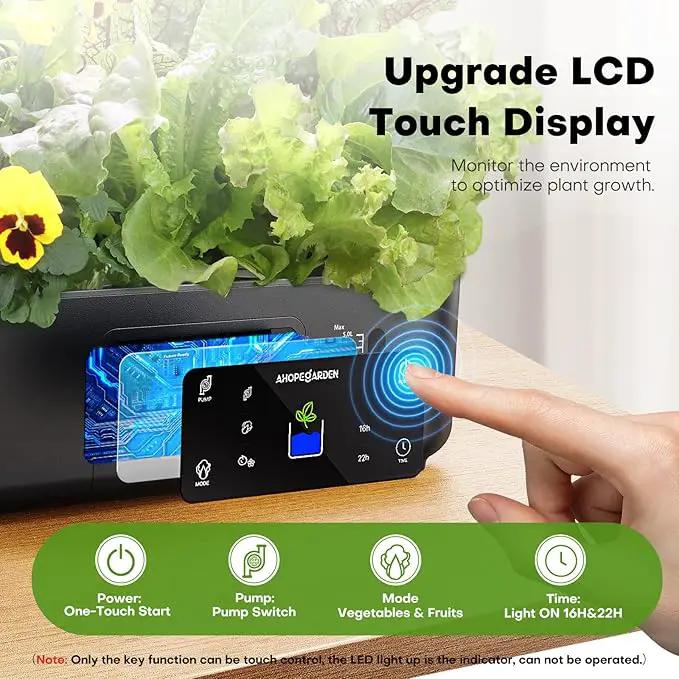 Ahopegarden Hydroponics Growing System Kit Indoor Herb Garden with Grow Light 12 Pods, with LCD Touch Panel Hydroponic Planter, Planting Height Up to 17", Grower Harvest Fresh Veggie Lettuce, Black by GreenHaven Gardens