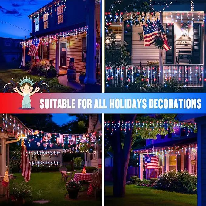 JMEXSUSS Icicle Lights for 4th of July Decor, 400 LED Red White and Blue Icicle Lights for Outside, 38.8 Ft Independence Day Icicle String Lights Indoor Outdoor Holiday Christmas American Flag Decor by GreenHaven Gardens