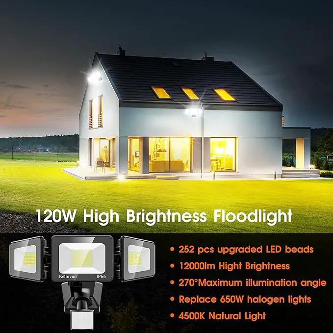 120W LED Flood Lights Outdoor with Motion Sensor, 12000LM 4500K Daylight, IP66 Waterproof Dusk to Dawn Outdoor Security Lights for Garage, Yard, Outside by GreenHaven Gardens