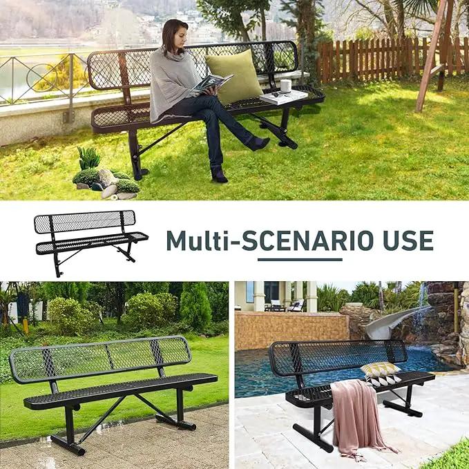 6FT Heavy Duty Park Bench with Back Portable Frame, Outdoor Metal Park Bench with Backrest, Steel Mesh Outdoor Bench for Garden, Lawn, Patio, Porch, Park, Yard (Black, 72.4" L x 23.2" W x 32.5" H) by GreenHaven Gardens