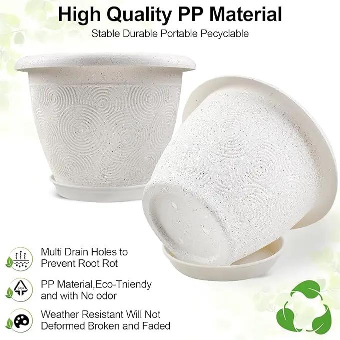 Plastic Flower Pots Planters for Indoor Plants, 4 Pack 12 Inch White Plant Pots with Drainage Hole & Tray, Modern Decorative Large Plant Pot with Saucer for Indoor Outdoor Plants Garden House Planter by GreenHaven Gardens