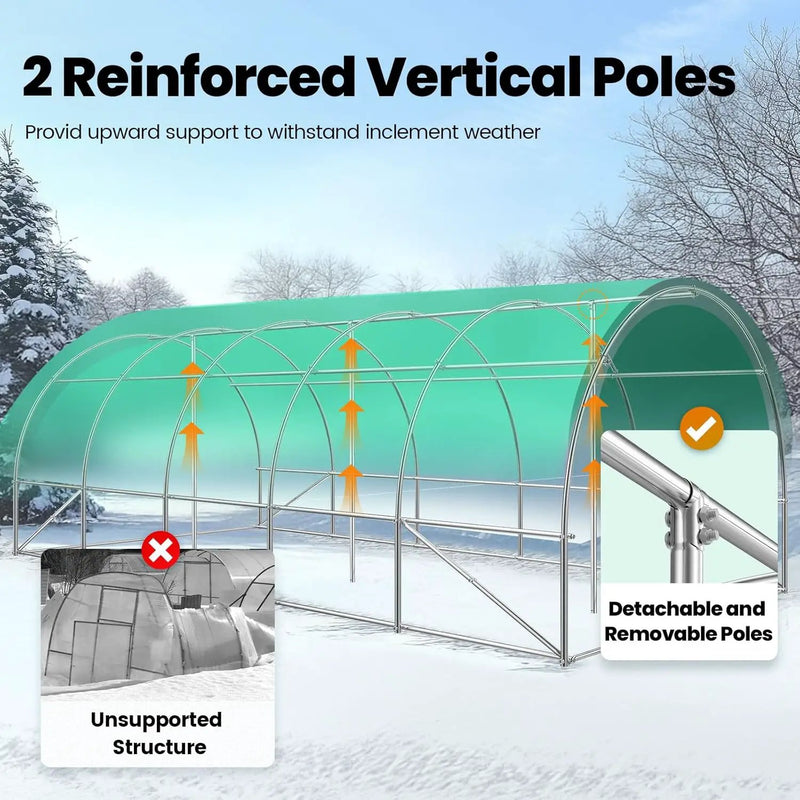 KING BIRD Premium 25x10x6.6FT Greenhouse for Outdoors, Large Walk-in Heavy Duty Galvanized Steel Frame, Mesh Door Screen Window Upgraded Zipper Tunnel Hoop for Garden Plant Winter, White by GreenHaven Gardens