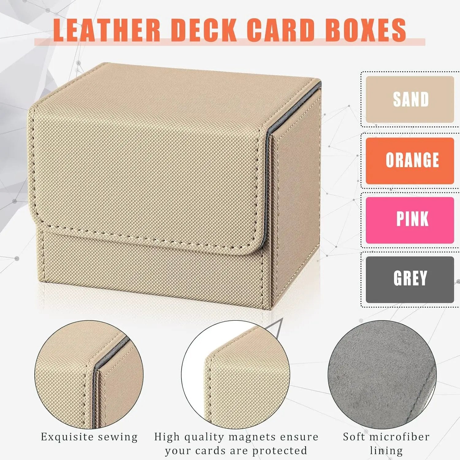 Yookeer 4 Pieces Leather Deck Card Boxes Cards Deck Game Box for Collectible Playing Card Box Compatible with MTG Commander(Pink, Orange, Sand, Gray,Horizontal) by GreenHaven Gardens