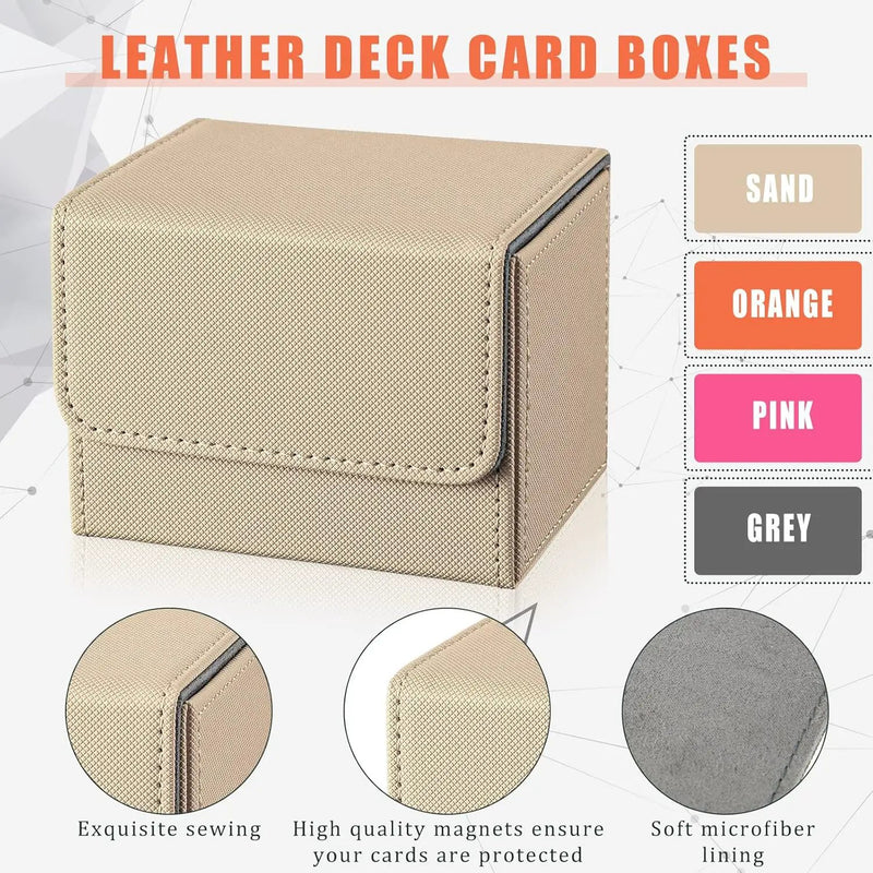 Yookeer 4 Pieces Leather Deck Card Boxes Cards Deck Game Box for Collectible Playing Card Box Compatible with MTG Commander(Pink, Orange, Sand, Gray,Horizontal) by GreenHaven Gardens
