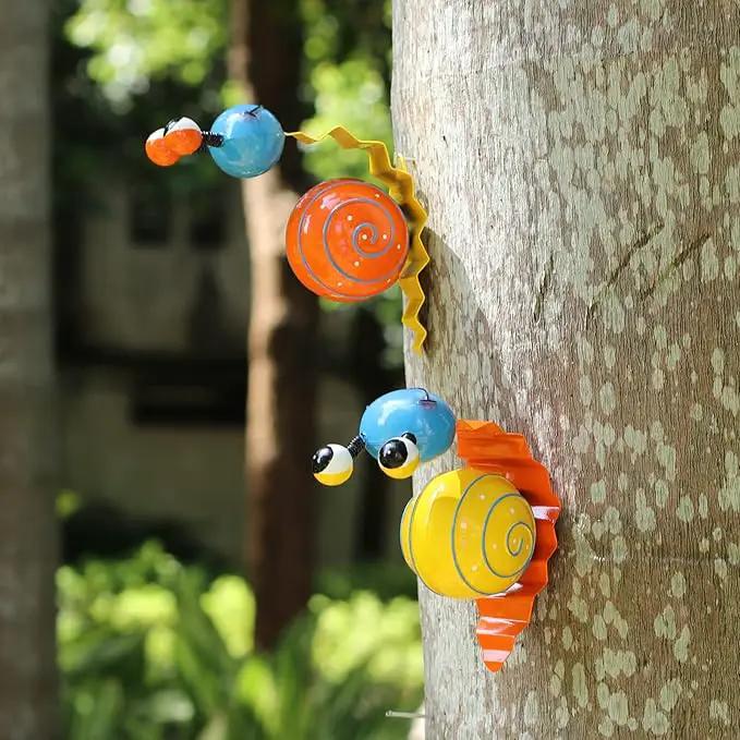Metal Garden Decor Cute Snail Yard Art Outdoor Lawn Patio Ornament Fence Decorations for Outside - Set of 2(Yellow,Orange) by GreenHaven Gardens