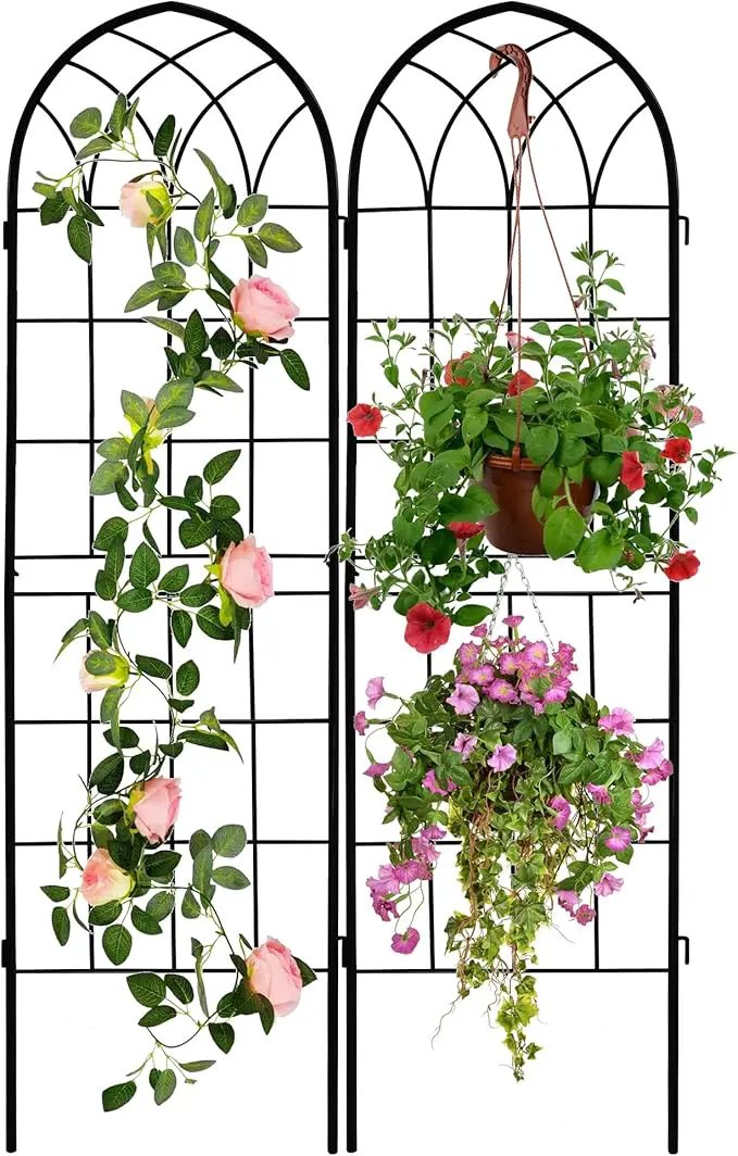 LZRS 2 Pack 71x20in Rustic Iron Arch Decoration Garden Trellis with Black Metal Coating – Perfect for Supporting Climbing Plants Outdoor, Roses, Vines, Flowers, and Vegetables. by GreenHaven Gardens