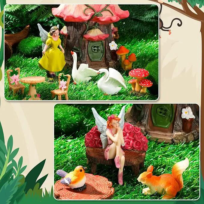 Soaoo Fairy House Garden Figurines Kit Spring Garden Decor Easter Basket Decoration Spring Decoration Outdoor Wildflower Butterfly Fairy Mushroom Party Supplies Micro Landscape Ornaments by GreenHaven Gardens