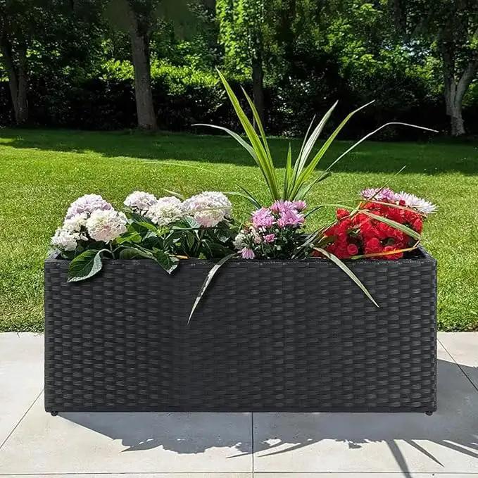 SUNNYPARK Set of 2 Large Rectangular Planter with Removable Liner, All-Weather PE Rattan Modern Planters Indoor Outdoor Flower Plant Pots Garden Box Patio Yard Front Porch Deck by GreenHaven Gardens