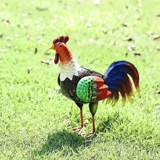 Solar Metal Rooster Animal Lights Decor Metal Chicken Sculpture for Backyard Patio Decor & Lawn OrnamentsGifts10.6inchesH (Rooster) by GreenHaven Gardens