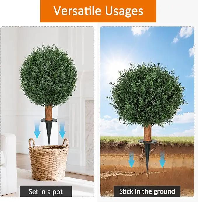 Artificial Cedar Topiary Ball Trees with Ground Spike, 24.6 inche Tall UV-Resistant Fake Outdoor Plants Evergreen Shrubs, Realistic Faux Pine Bushes for Front Porch Home Patio Garden, Set of 4 by GreenHaven Gardens