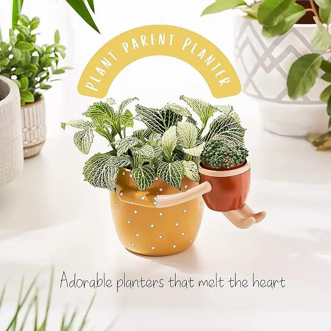 VIRTUNE Adorable Plant Pots. 5" Flower Pot & 2" Small Pot with Drainage. Gifts for Plant Lovers, Indoor Planters, Small Plant Pots, Cute Pots (Mustard) by GreenHaven Gardens