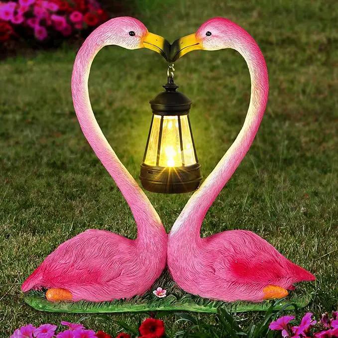 Kiss Flamingo Statue Garden Decor with Solar Lights LED Outdoor Decoration Figurines for Yard Patio, Porch, Home, Flamingo Gift for Mothers Day, Women, Mom, Grandma Anniversary Couple Wife by GreenHaven Gardens