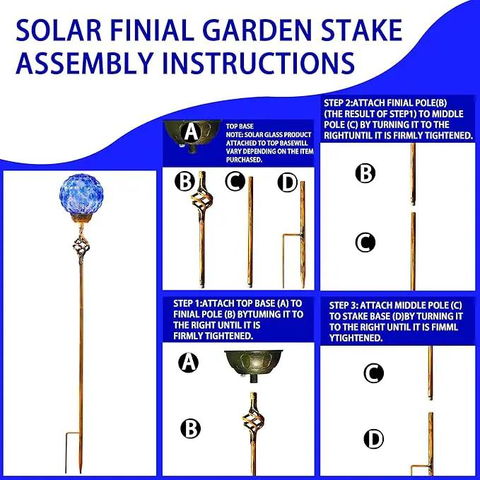 Garden Solar Lights, Decorative LED Honeycomb Glass Ball Garden Stake, Glass and Metal Outdoor Decoration, 4 x 31 Inch (Dark Blue) by GreenHaven Gardens