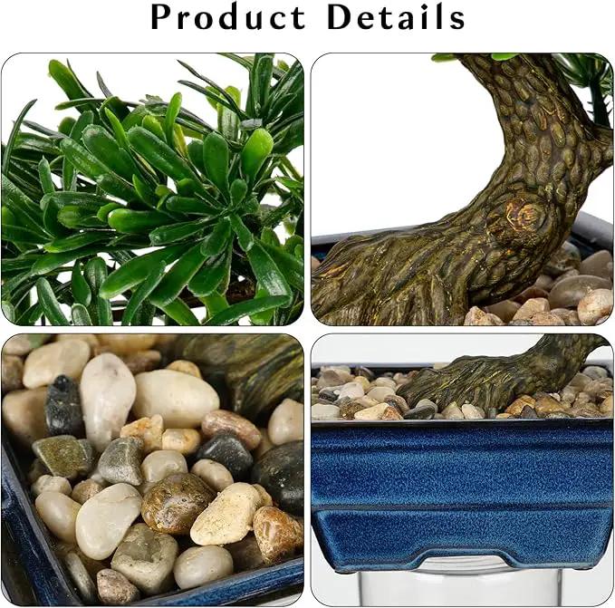 Artificial Bonsai Tree Faux Plants Indoor Small Fake Plants Decor with Blue Ceramic Pots for Home Table Office Desk Bathroom Shelf Bedroom Living Room Farmhouse Decorations by GreenHaven Gardens