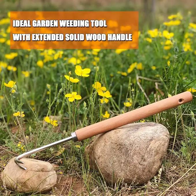 SHANFEEK Weed Puller Weeding Artifact Uprooting Weeding Tool Gardening Hand Tools 16-Inch Weed Remover Tool for Yard with Extended Hard Solid Wood Handle(V-Type) by GreenHaven Gardens