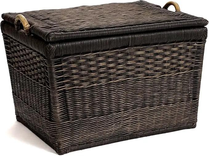 The Basket Lady Lift-Off Lid Wicker Storage Basket, Large, 24.5 in L x 18 in W x 17.5 in H, Antique Walnut Brown by GreenHaven Gardens