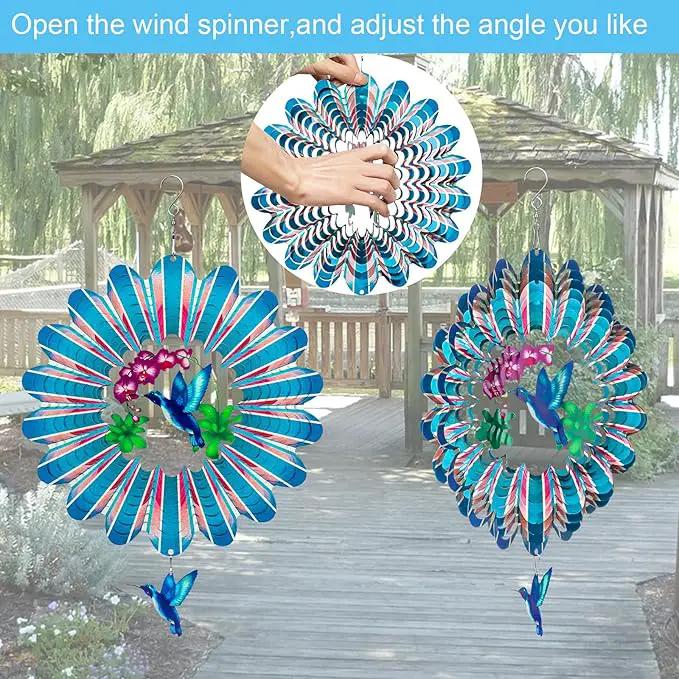 TUOKING Hummingbird Wind Spinners Outdoor Garden Decor 12 Inch 3D Hanging Wind Sculpture Stainless Steel Wind Spinner for Yard and Garden Decoration Worth Gift for Women by GreenHaven Gardens