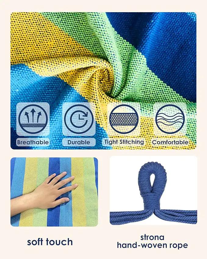 Highwild Hammock Chair Hanging Rope Swing - Max 500 Lbs - Steel Spreader Bar with Anti-Slip Rings - for Any Indoor or Outdoor Spaces (Blue Striped) by GreenHaven Gardens