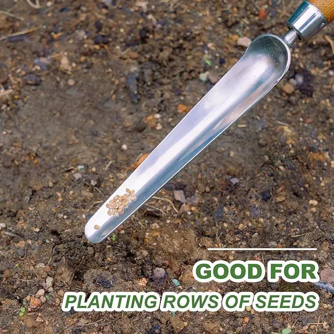 Haliaeetus Seeding Widger, Stainless Steel Garden Planting Trowel for Repotting, Long and Narrow Widger for Weeding from Tight Areas, Hand Transplanter with Wood Handle for Planting, Weeding, Digging by GreenHaven Gardens