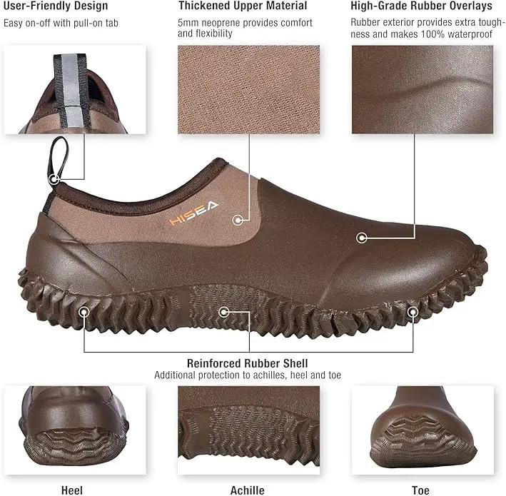 HISEA Unisex Waterproof Garden Shoes, Men's Rubber Rain Boots Women's Ankle Rain Shoes Neoprene Camp Booties Outdoor Slip-On Footwear for Gardening, Farming, Camping, Car Wash, Lawn Care and Yard Work by GreenHaven Gardens