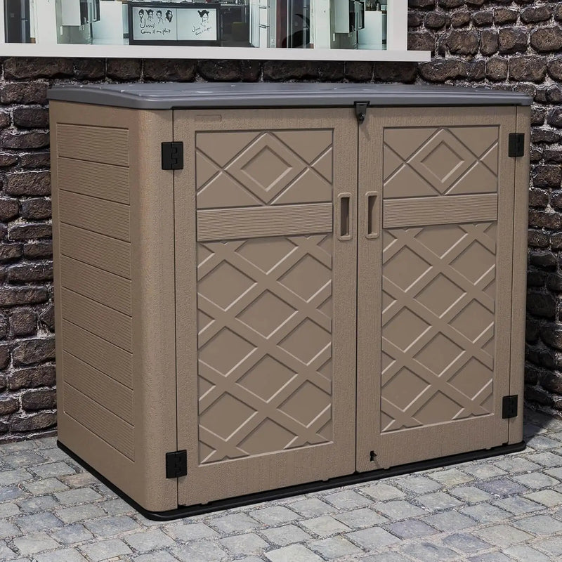 HOMSPARK Storage Shed Weather Resistance, Multi-Purpose Outdoor Storage Cabinet Waterproof, Outdoor Storage Cabinet for Bike, Garbage Cans, Lawnmower, Garden Accessories (coffee, Extra Large-48 cu ft) by GreenHaven Gardens