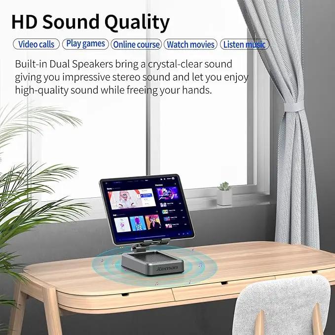 Jteman Wireless Bluetooth Speaker Tablet Stand, Adjustable with Bluetooth Speakers,Gifts for Women Men,Kitchen Gadget for Men,Compatible with Phones and Tablet (4.0-12.9'') - Graphite by GreenHaven Gardens