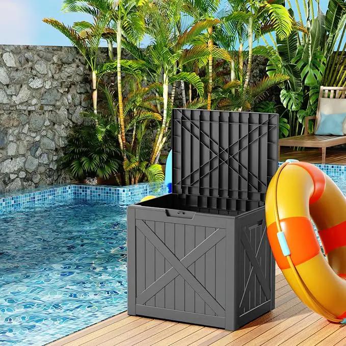 32 Gallon Outdoor Deck Box,Storage Lockable Waterproof Patio Furniture,Garden Tools,Cushions,Pool Accessories Outside Storage Resin Box(Blackn) by GreenHaven Gardens