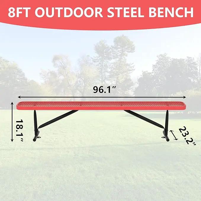 48" L Outdoor Steel Flat Bench, Heavy Duty Metal Park Bench for Outside, Expanded Metal, Commercial Benches Mesh Bench for Shopping Mall, Store, Lawn, Park, Patio, Deck, Garden (Red, 8FT) by GreenHaven Gardens